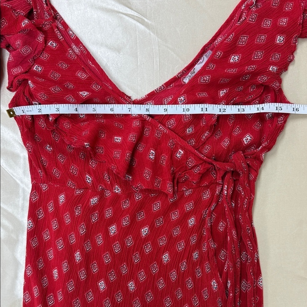 Band of Gypsies Foulard Red and Cream Faux Wrap Dress Women's XS - Picture 12 of 12